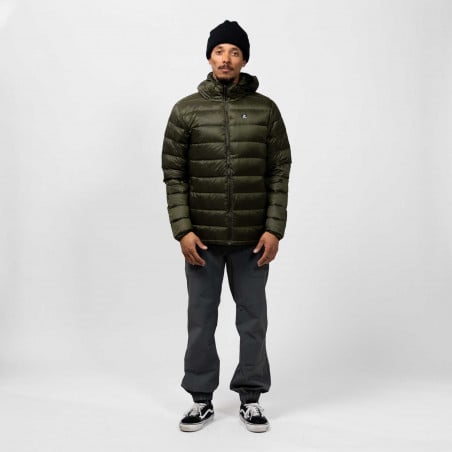 Jones Men's Re-Up Down Recycled Hoodie 2024 in the Night Green colorway.