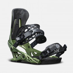 Jones Mercury Snowboard Bindings featuring SkateTech, shown in green color, quarter front view