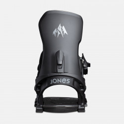 Jones Meteorite Snowboard Bindings featuring SkateTech, shown in black color, back view