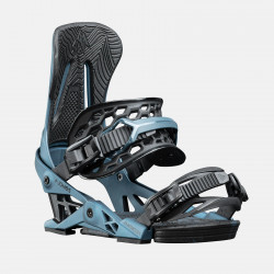 Jones Mercury Snowboard Bindings featuring SkateTech, shown in Storm Blue color, quarter front view