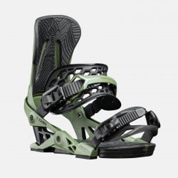 Jones Mercury Snowboard Bindings featuring SkateTech, shown in Pine Green color, quarter front view