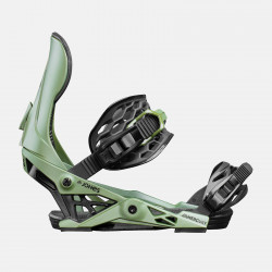 Jones Mercury Snowboard Bindings featuring SkateTech, shown in Pine Green color, side view